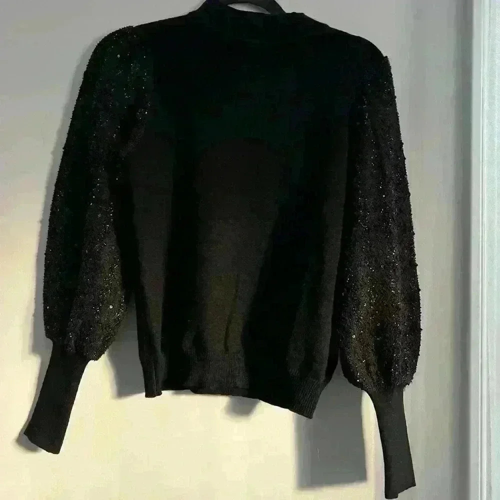 Black Sequin Sleeve Sweater / Long Sleeves Top